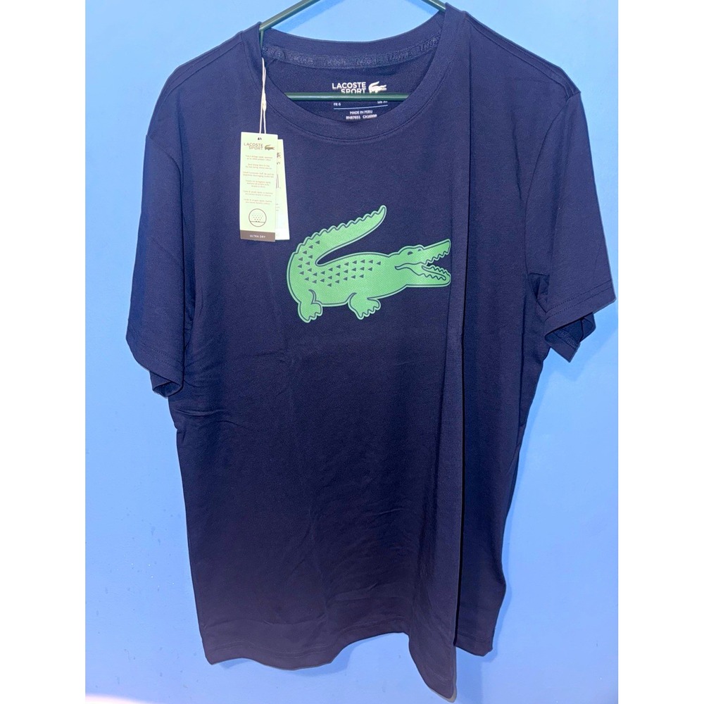 Lacoste Sport Ultra Dry Mens XL Blue Quick Dry Graphic Croc Logo Tee TH2042-21